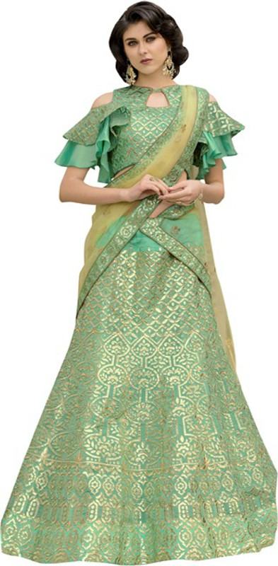 panchhi Embroidered Semi Stitched Lehenga, Choli and Dupatta Set(Green)