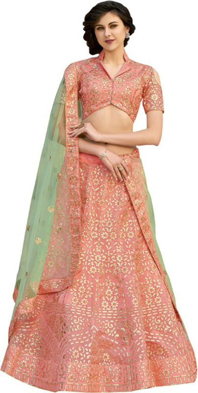 panchhi Embroidered Semi Stitched Lehenga, Choli and Dupatta Set(Pink)