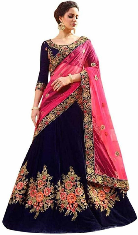 parej fashion Embroidered Semi Stitched Lehenga Choli(Blue)
