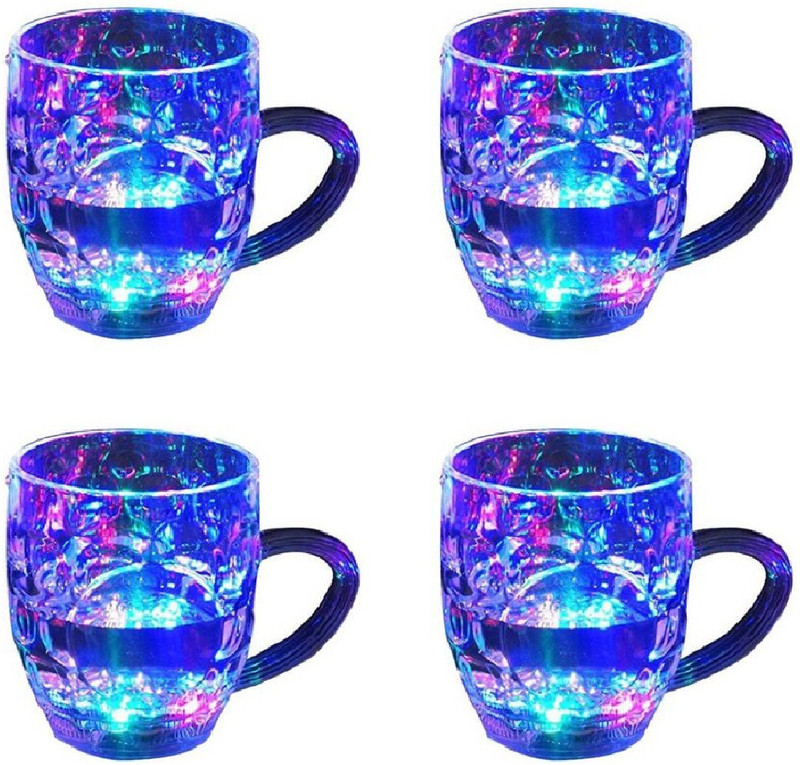 komet Led Glass Cup Inductive Rainbow Color Changing Flashing Light mug Plastic Mug(300 ml, Pack of 4)