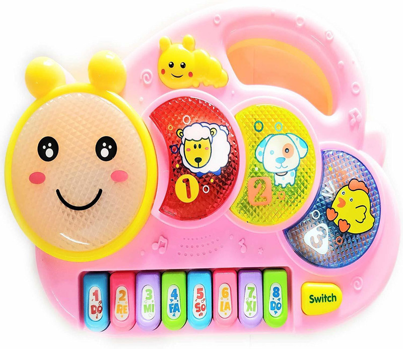 style forest Animal Farm Flash Drum Caterpillar Piano Toys(Pink)