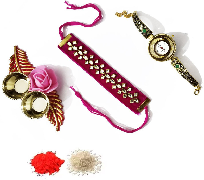 webngigs Bhaiya Bhabhi Rakhi  Set(1 male Rakhi, 1 Watch Rakhi Girls, 1 Puja tray, Roli, Chawal)