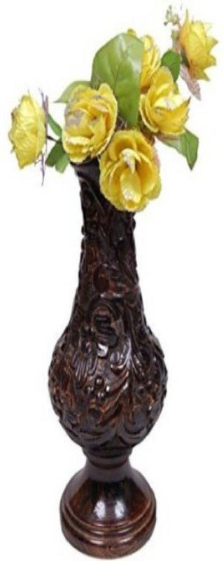 all crafts art wooden flower vas, carving flower pot Wooden Vase(10 inch, Brown)