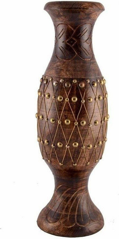 all crafts art wooden flower vas, carving flower pot Wooden Vase(22 inch, Brown)