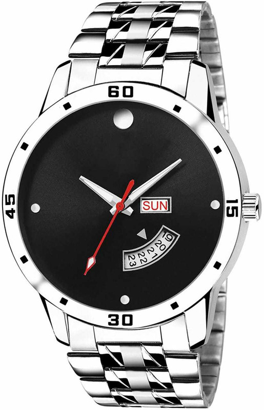stinky hub New Black Dial And Silver stainless steel Strap Day & Date Working Watch Dijital Simpal Look Model Anlog Watch For Man Digital Watch  - For Men