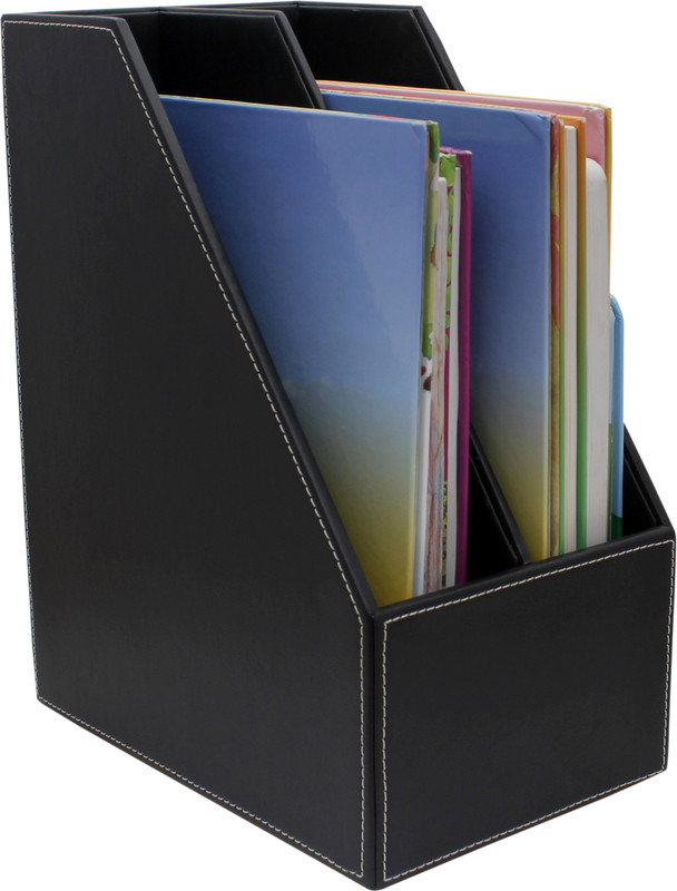 fabbity 2 Compartments MDF, Faux Leather Desk Organizer(Black)
