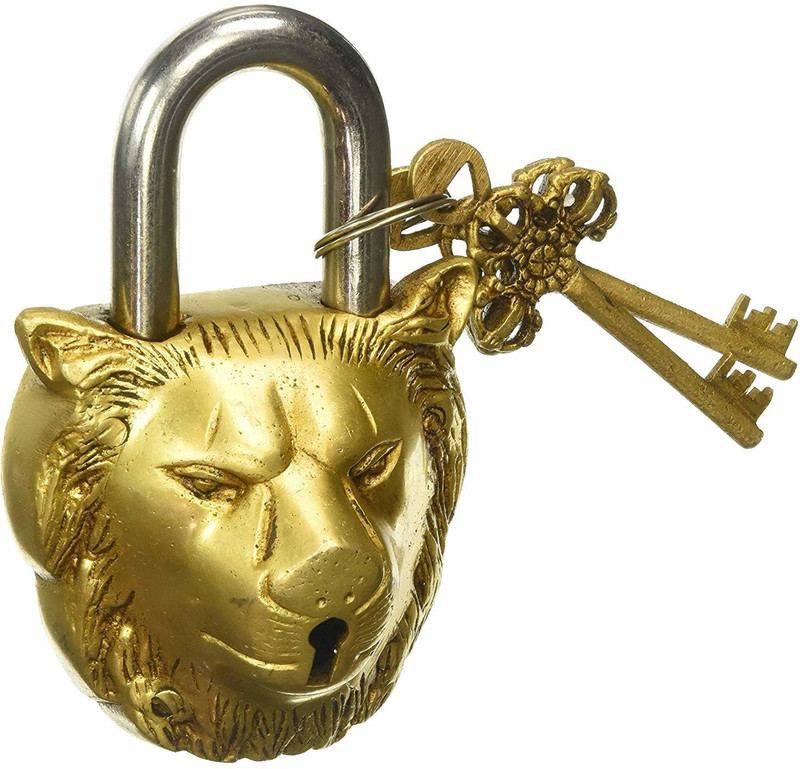 skeyaa Antique Locks Decorative Showpiece  -  15 cm(Brass, Gold)
