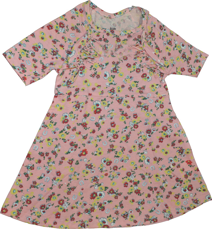 bass pro shops Girls Midi/Knee Length Casual Dress(Beige, Half Sleeve)