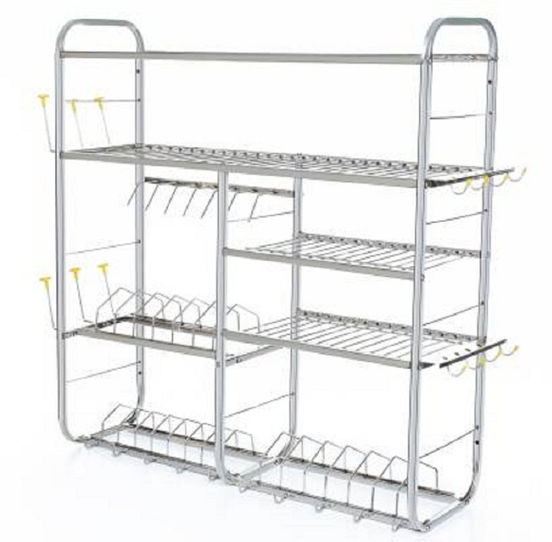 foxxking High Gloss 32x30 Inches Kitchen Utensils Rack/Plates Cutlery Stand Stainless Steel Kitchen Rack(Steel, Silver)