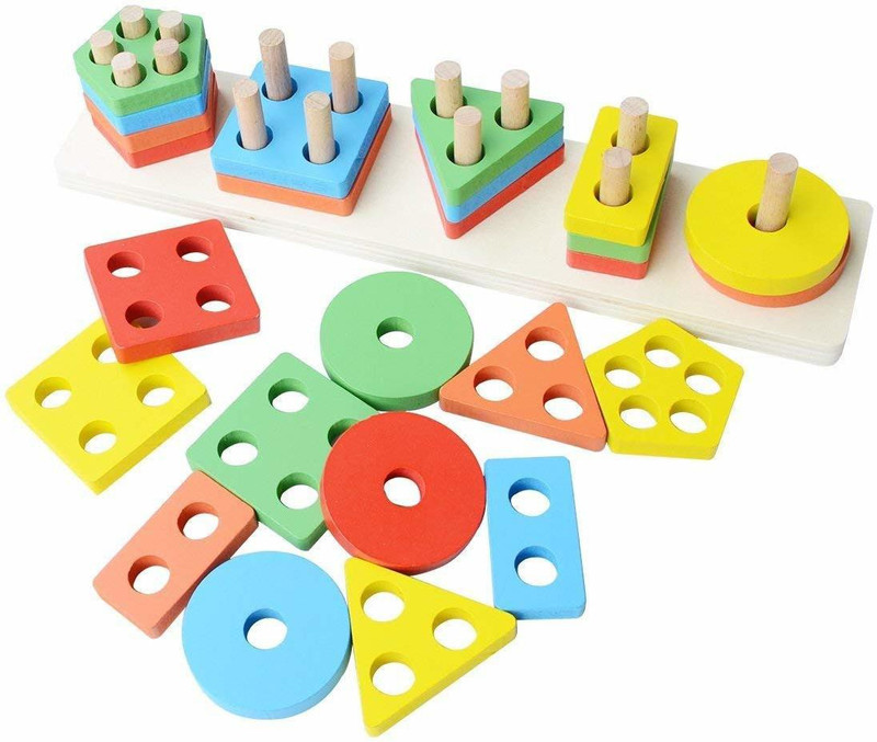poksi Wooden Angle Geometric Blocks Stacker Shape Sorter Column Puzzle Stacking Set for Kids(Multicolor)
