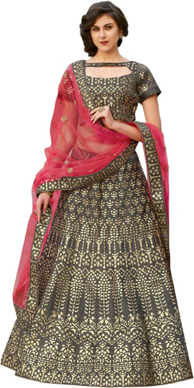 panchhi Embroidered Semi Stitched Lehenga, Choli and Dupatta Set(Grey)