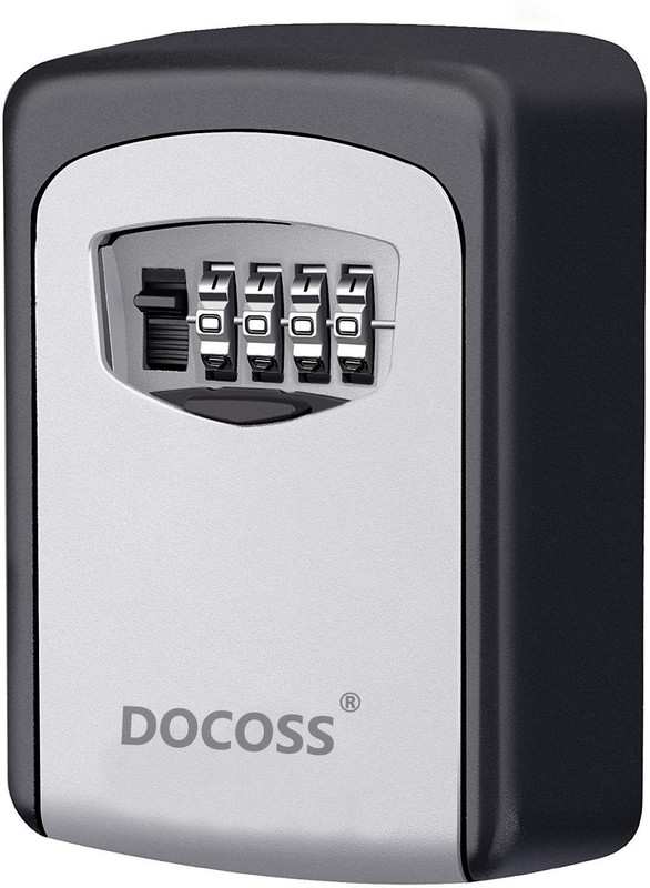 DOCOSS Metal Key Safe Wall Mounted for House Outdoor Storage Key Box Combination Lock(Black)