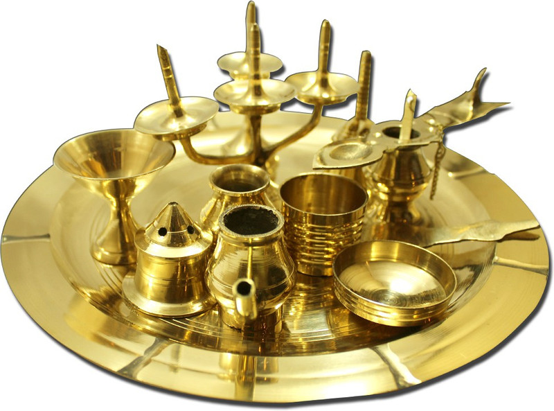 heribay Brass Pooja Thali Combo Pac Brass(12 Pieces, Gold)