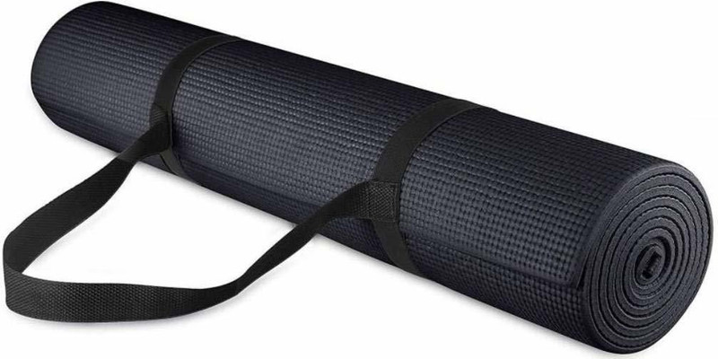 effingo Yoga and exercise mat of 4mm Black Yoga Mat with Mat Carry Strap Black 4 MM mm Yoga Mat