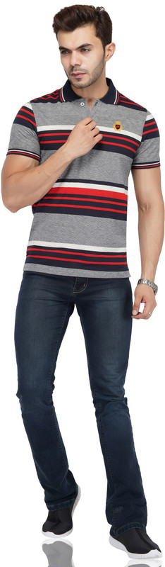 am2pm Striped Men Polo Neck Black T-Shirt