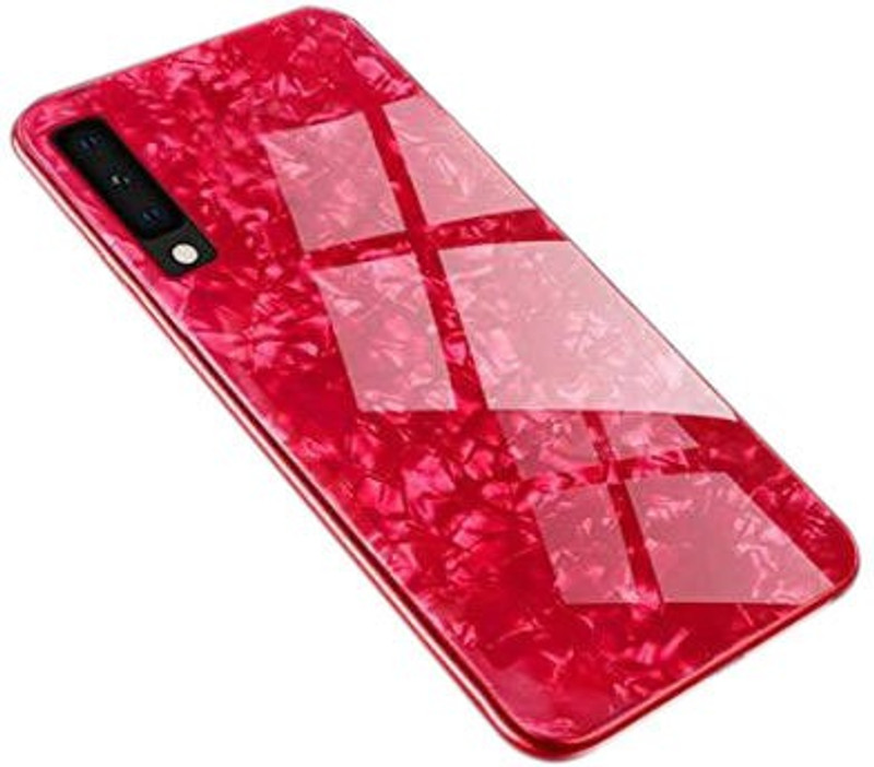 ferry cherry Back Cover for Anti Slip Smooth & Marble Pattern Hard Glass Back with Soft Bumper Cover for Samsung Galaxy A7(MarbleGlass SamA7(2018) Red)