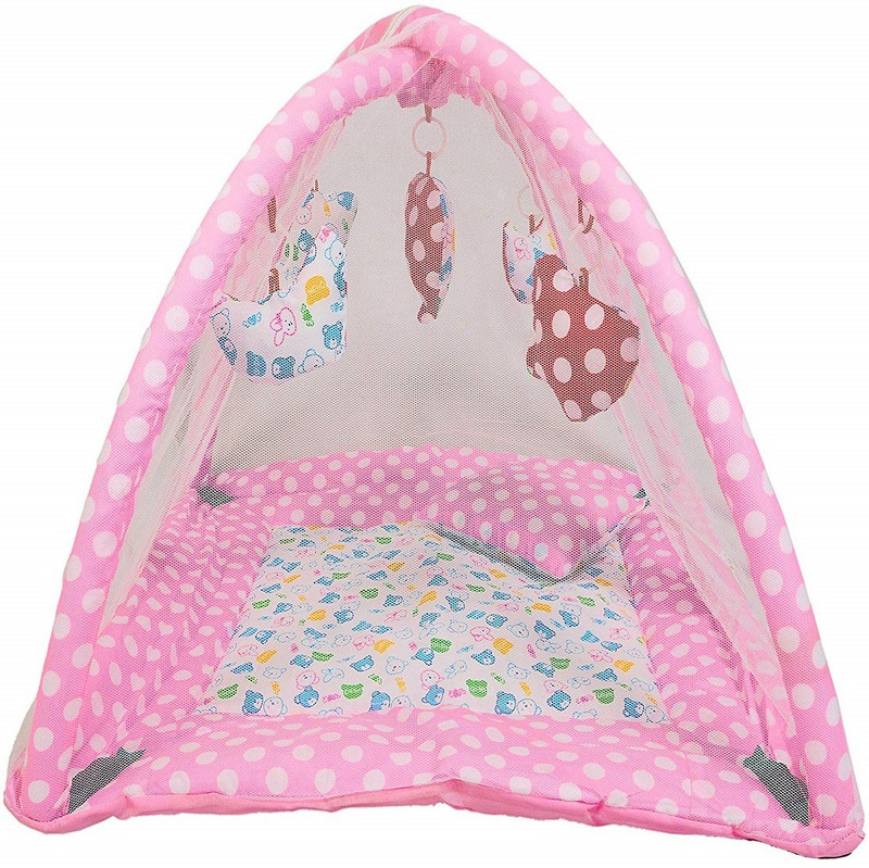 Hanu Enterprises Baby Play Gym Mattress with Mosquito Net (0-12 Month) Polyester Washable Infants Mosquito Net(Pink, Tent)