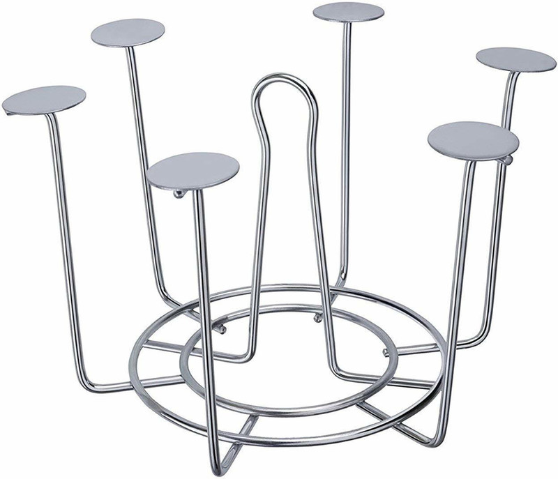 WAYMORE Stainless Steel and Virgin Glass Holder for 6 Glasses and Glass Stand Steel for Kitchen/Dining Table Stainless Steel Glass Holder