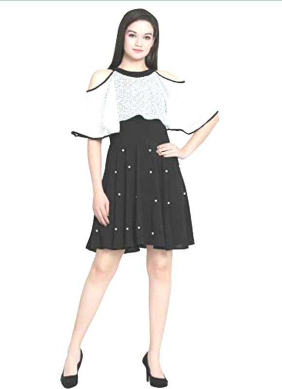 oriex Indi Girls Midi/Knee Length Casual Dress(Black, Half Sleeve)