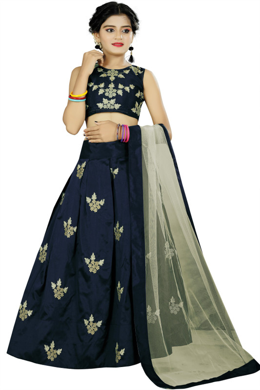 shoryam fashion Indi Girls Lehenga Choli Ethnic Wear Embroidered Lehenga, Choli and Dupatta Set(Black, Pack of 1)