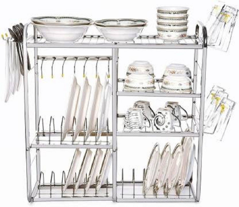 foxxking High Gloss 24x24 Inch Kitchen Utensils Rack/Plates Cutlery Stand Stainless Steel Kitchen Rack(Silver, Steel)