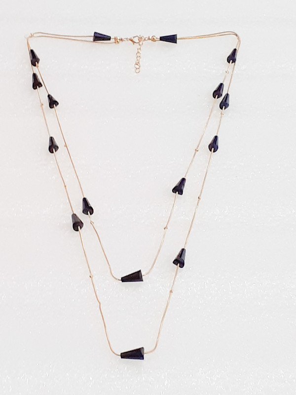 cutieans Cutieans Thin Golden Chain necklace adorned with Black Conical Stones Metal Chain