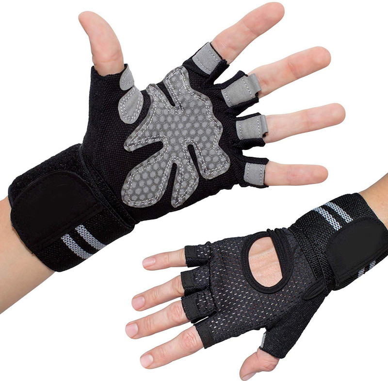 Leosportz Premium Strength Training Workout Gym Gloves Breathable Gym & Fitness Gloves(Grey, Black)