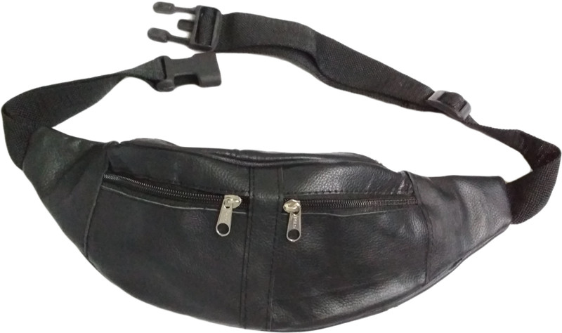 indpac Stylish Real Leather Black Waist Bag Elegant Style Travel Pouch waist pouch(Black)