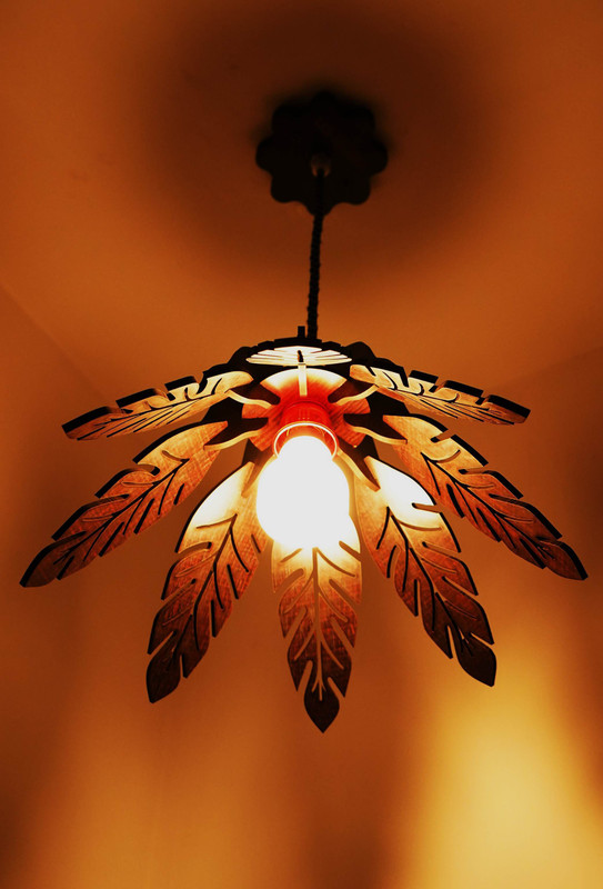 US DZIRE ™ 158 Ceiling Hanging lamp, Antique Wooden Leaf Pendants Night Lamp (With Gold Bulb) For Living Room,Bedroom lights Pendant Lamp Ceiling Lamp(Beige, Brown)