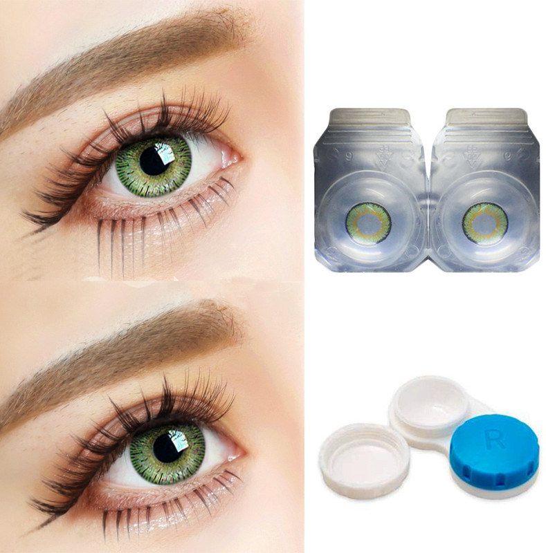 soft eye Green color contact lens 0 power 1 pair with storage case Monthly(0.00, Colored Contact Lenses, Pack of 2)