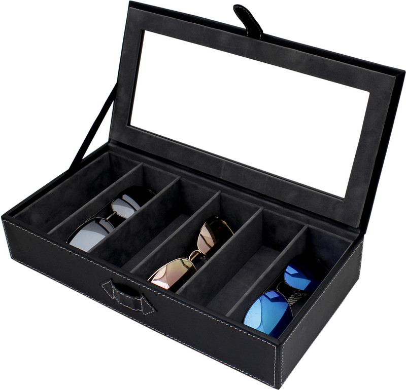 fabbity 6 Compartments MDF, Faux Leather Sunglass Organizer(Black)