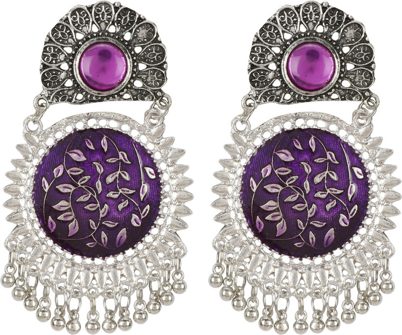 zilleria Girl's Oxidized Silver Work Designer Earring purple color Alloy, Metal Chandbali Earring