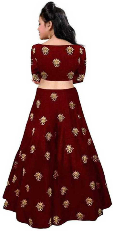 bless you enterprise Indi Girls Lehenga Choli Ethnic Wear Embroidered Lehenga, Choli and Dupatta Set(Maroon, Pack of 3)
