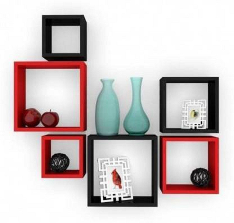 shopping entr prises Red black wall shelf MDF (Medium Density Fiber) Wall Shelf(Number of Shelves - 2, Red, Black)