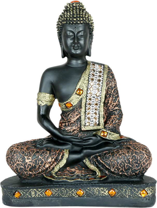 arhamarts Vastu Fengshu Religious Idol of Lord Gautama Buddha Statue Decorative Showpiece  -  23 cm(Clay, Polyresin, Copper, Black)