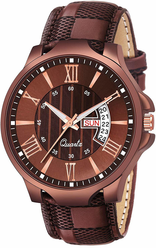 curve creation watch-1(1) Brown Dial Brown Belt Brown Day and Date Analog Watch Analog Watch  - For Men