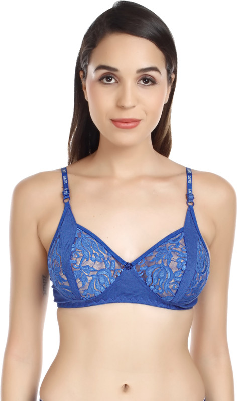 indiandeal power net Women, Girls Cage Bra Heavily Padded Bra(Blue)