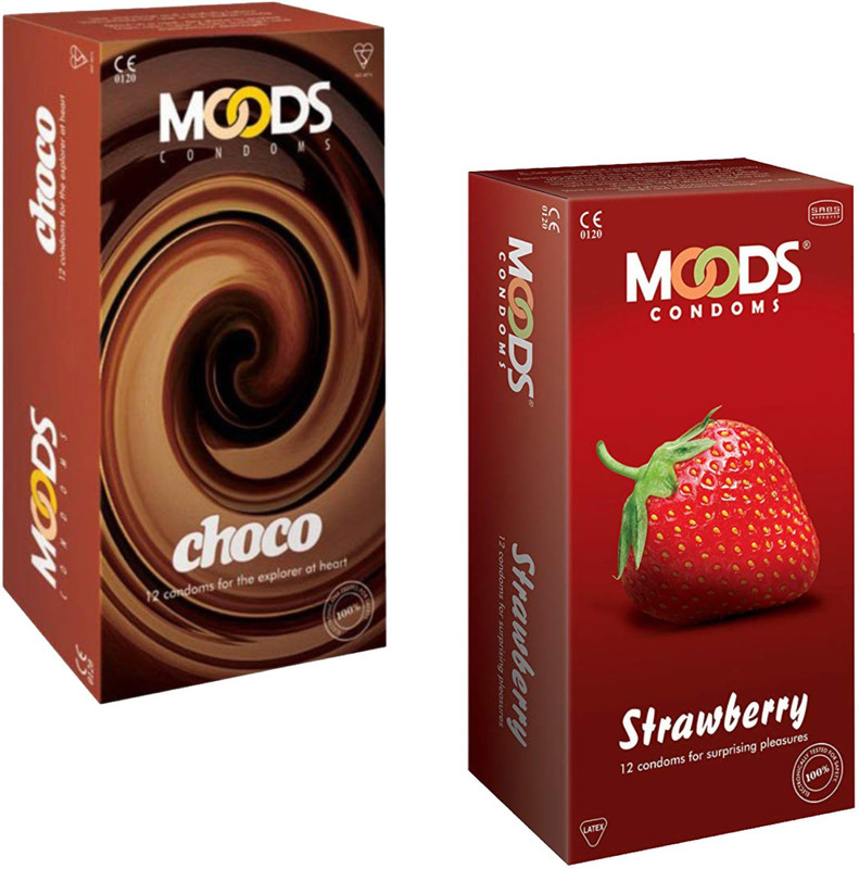 MOODS Strawberry Flavour Condom(Set of 2, 24 Sheets)