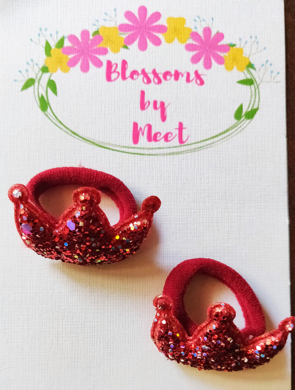 blossoms by meet Crown shaped sequence elastic scrunchies for girls Rubber Band(Red)