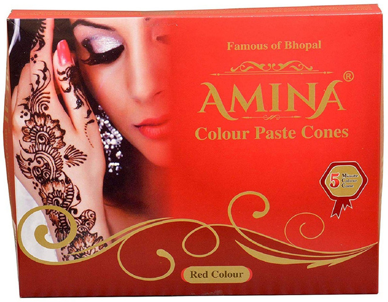 Amina Henna Red Instant Tatto Cone/No Chemicals Dyes Natural Mehendi(Pack of 12)