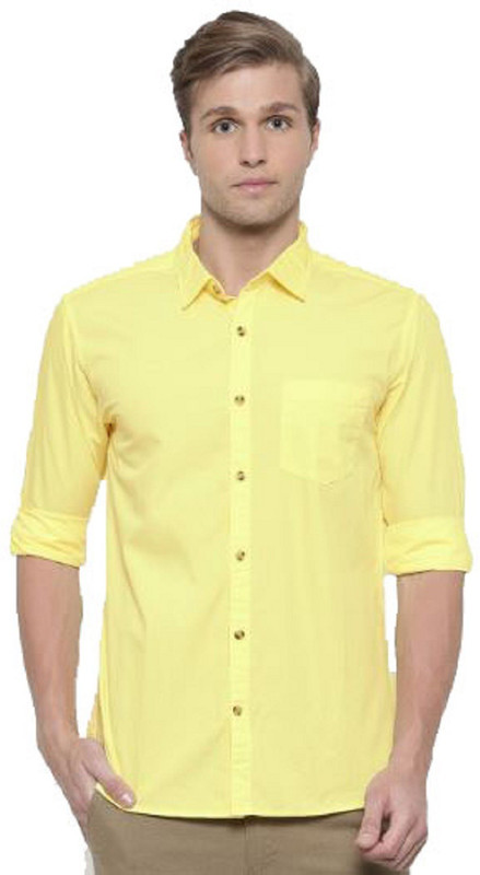 top club Men Solid Formal Yellow Shirt