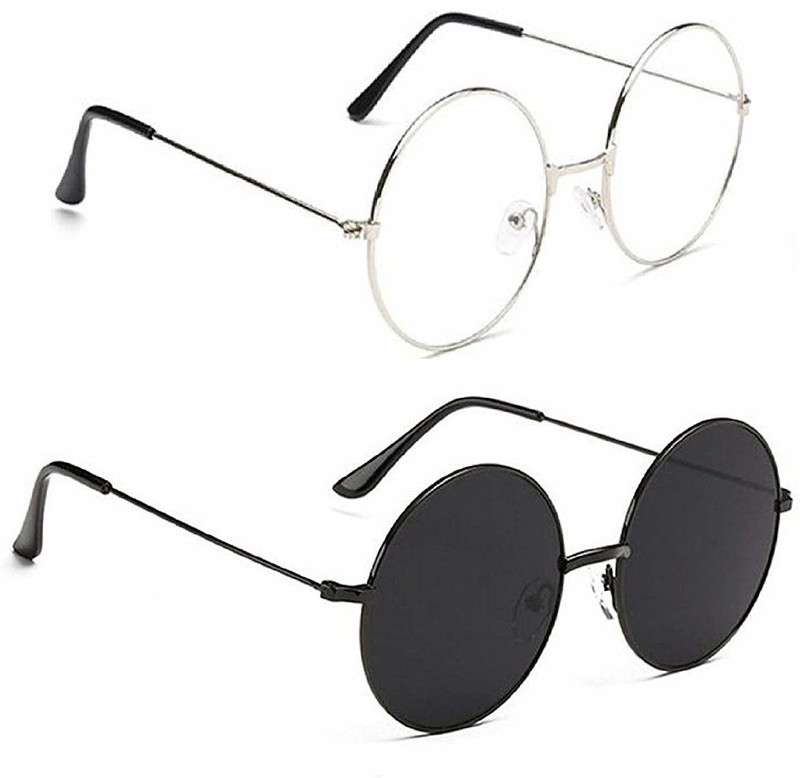 one touch wave Round Sunglasses(Black, Clear)