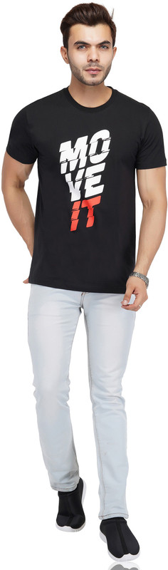 am2pm Printed Men Round Neck Black T-Shirt