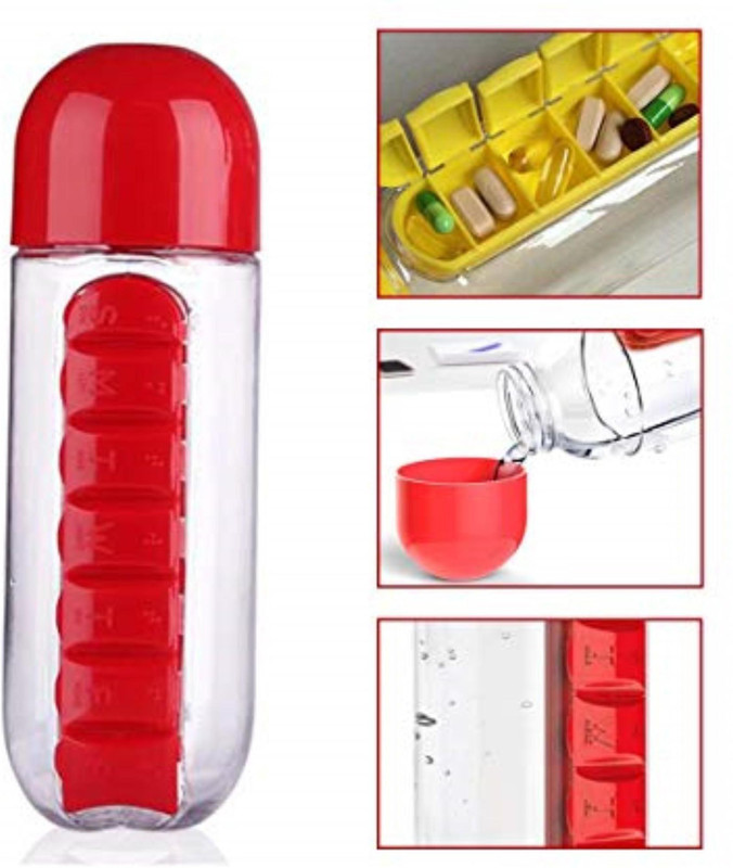 cosmolight Water Bottle Fitness Sports Medicine Tablet Pill Organizer 600 ml Bottle(Pack of 1, Multicolor)