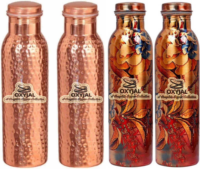 Oxyjal Copper Bottle For Make Water Pure Mineral For Gym Travel Office Home 1000 ml Bottle(Pack of 4, Brown)