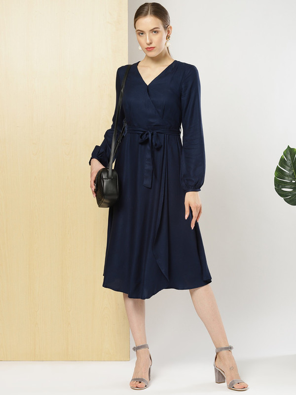 her by invictus Women Wrap Dark Blue Dress