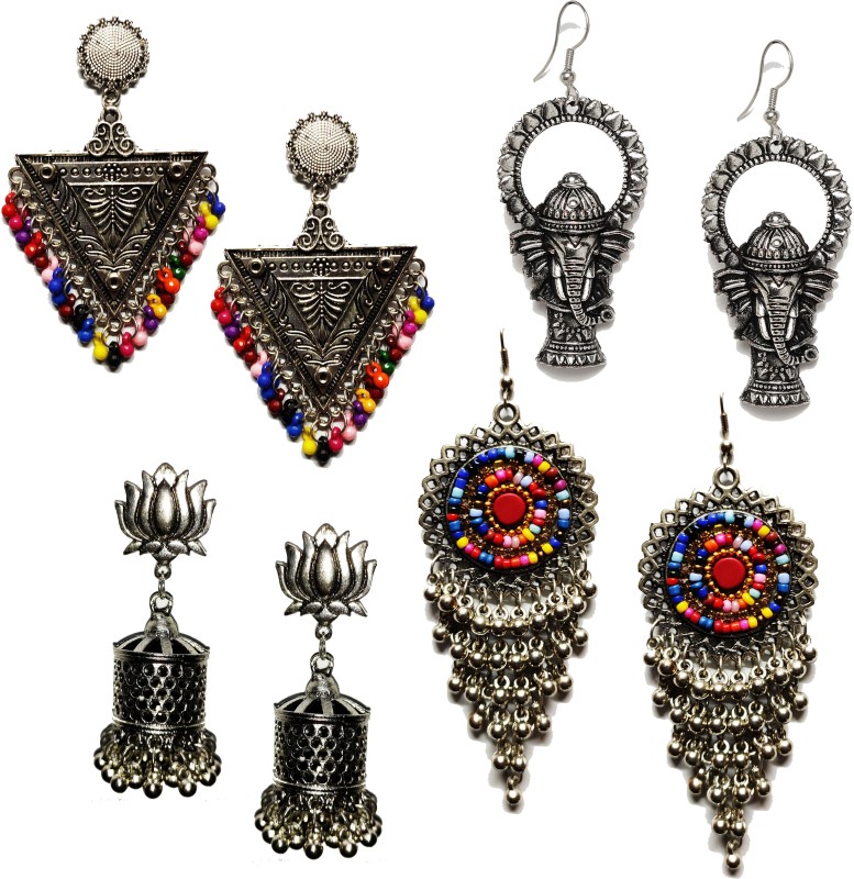 Oxidized Heaven Afghani Stylish Tribal Chandbali Oxidized Dangle Long Earrings Alloy Drops...