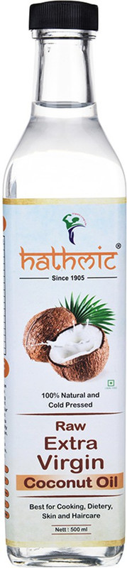 hathmic Raw Extra Virgin Coconut Oil Glass Bottle 500ML Hair Oil(500 ml)