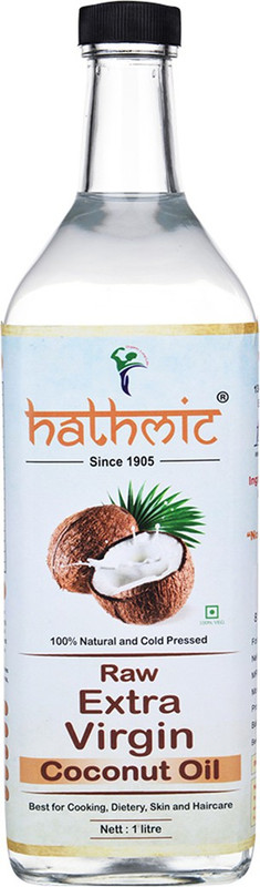 hathmic Raw Extra Virgin Coconut Oil Glass Bottle 1000ML Hair Oil(1000 ml)