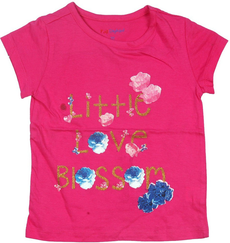 kids wear Girls Printed Cotton Silk T Shirt(Pink, Pack of 1)